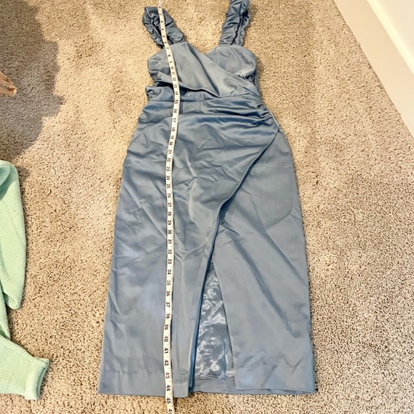 Anthropologie Ruched Sweetheart Dress Blue Grey Satin - Picture 9 of 16